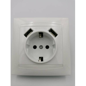 ΠΡΙΖΑ ΣΟΥΚΟ ΜΕ 2 USB 5V  2100mA ΧΩΝΕΥΤH ΛΕΥΚH ΣΕΙΡΑ “ΧΑΛΚΙΔΑ” διακοπτικό υλικό